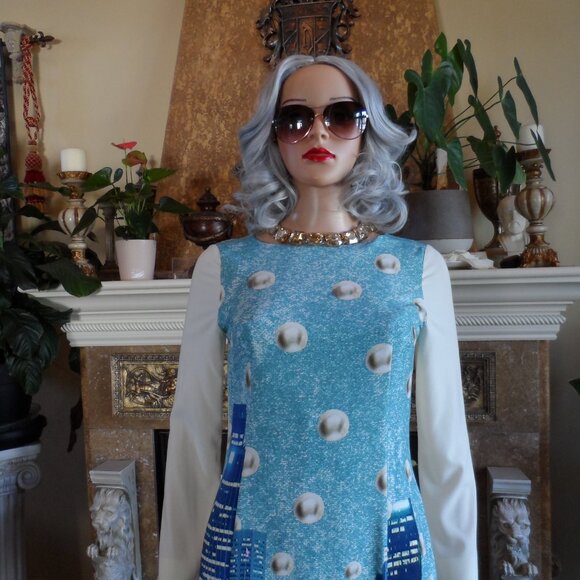 Moschino CheapandChic Ivory/Light Blue City Skyline Print A Line Dress Size 6 - Picture 6 of 16